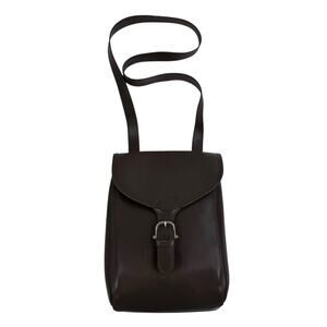 Vintage 70s Crossbody Bag Leather Brown Basic Flap Purse Handbag Pocketbook